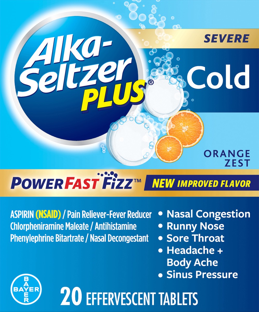 slide 1 of 1, Alka-Seltzer Plus Effervescent Tablets Orange Zest Severe Cold 20 ea, 20 ct