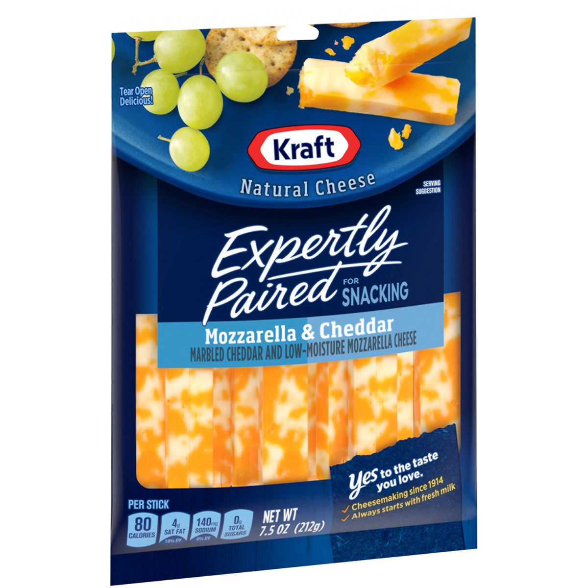 slide 2 of 8, Kraft Expertly Paired Mozzarella & Cheddar Marbled Cheese Snacks Sticks, 7.5 oz