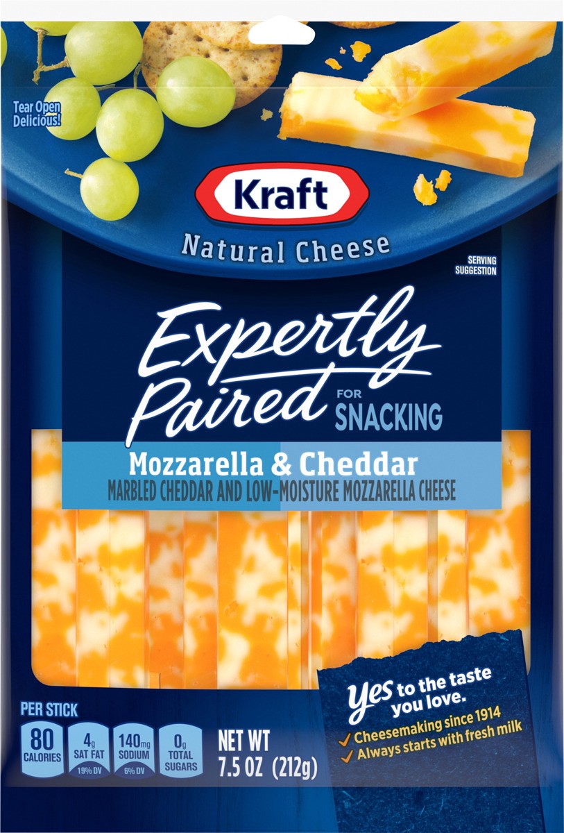 slide 7 of 8, Kraft Expertly Paired Mozzarella & Cheddar Marbled Cheese Snacks Sticks, 7.5 oz