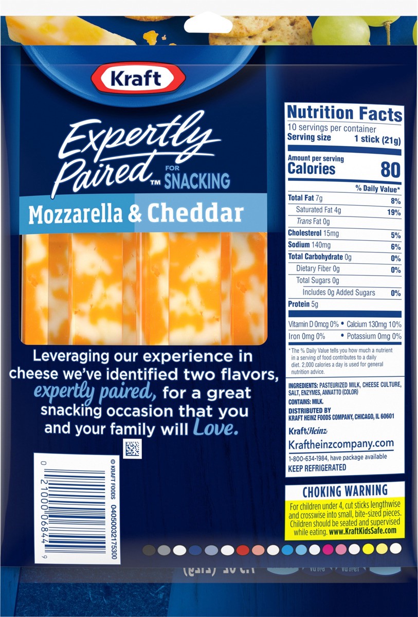 slide 8 of 8, Kraft Expertly Paired Mozzarella & Cheddar Marbled Cheese Snacks Sticks, 7.5 oz