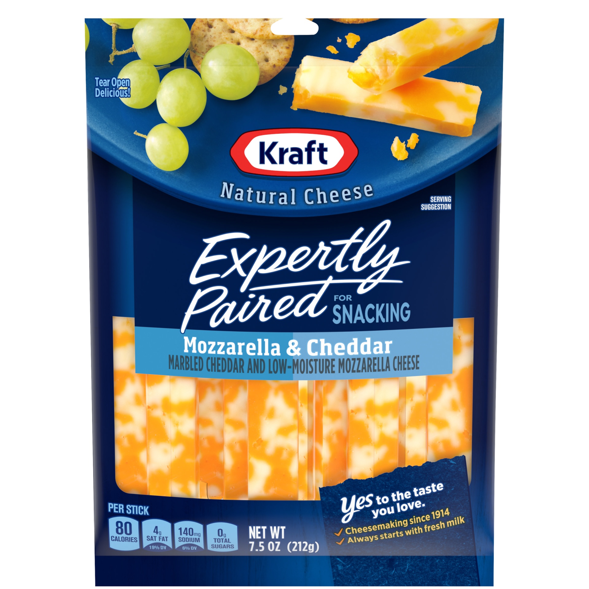 slide 1 of 6, Kraft Expertly Paired Mozzarella & Cheddar Marbled Cheese Snacks Sticks, 7.5 oz