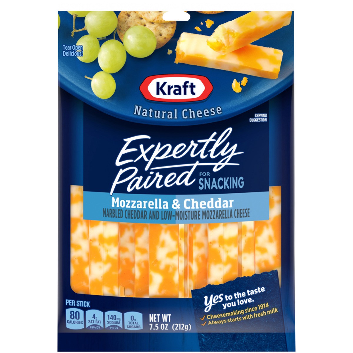 slide 1 of 8, Kraft Expertly Paired Mozzarella & Cheddar Marbled Cheese Snacks Sticks, 7.5 oz