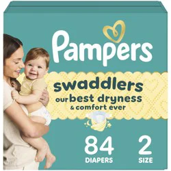 Pampers Swaddlers Diapers, Size S2 (10-22 lbs), 84 Count, Absorbent, Keeps Baby Dry and Comfortable, Pediatrician Recommended Skin Safe Disposable Baby Diaper