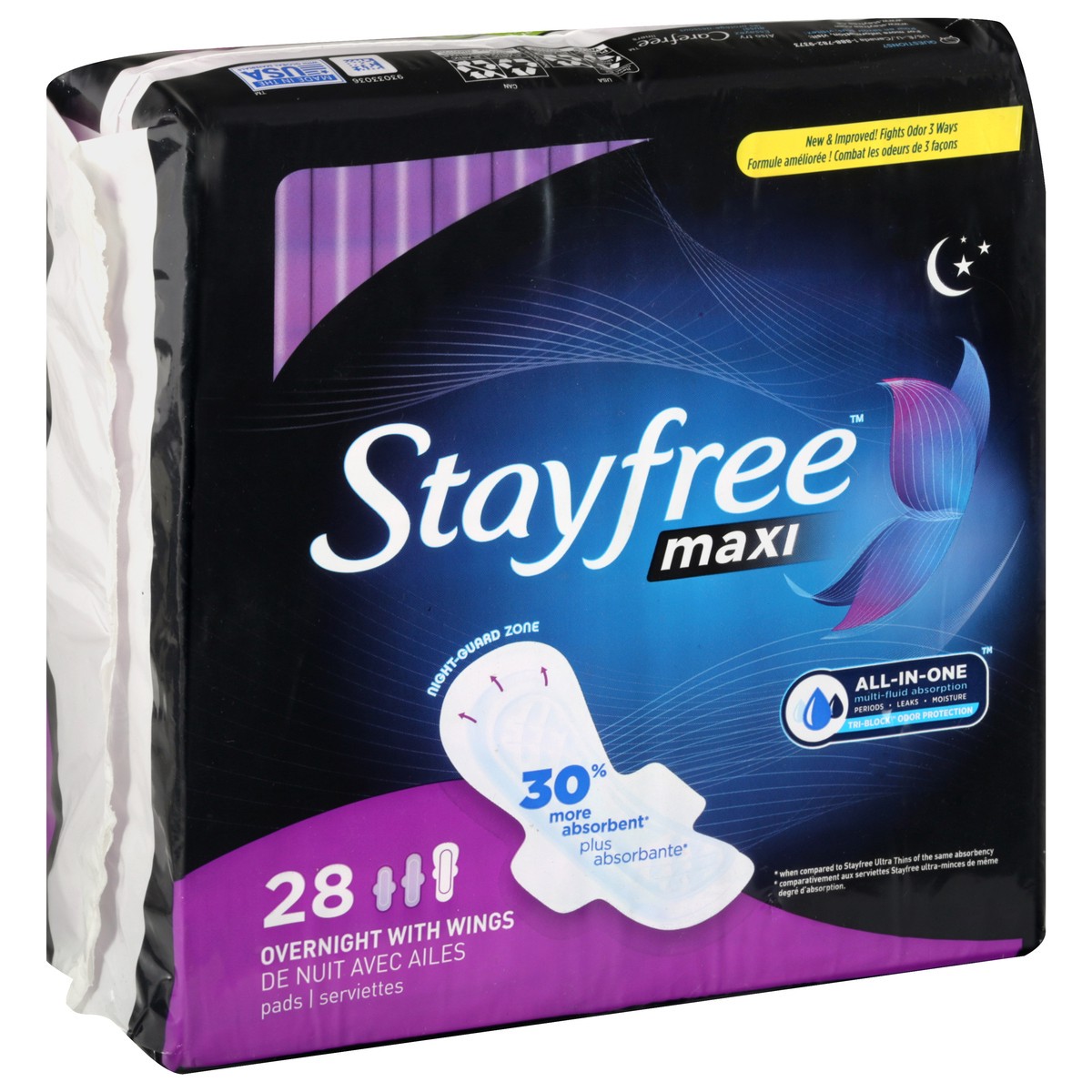 slide 1 of 4, Stayfree Overnight Maxi Pads 28 ea, 28 ct