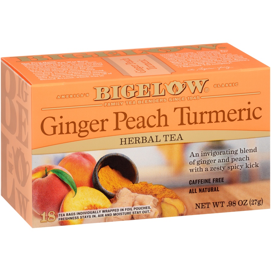 slide 2 of 7, Bigelow Herbal Tea Ginger Peach Turmeric Caffeine Free Tea Bags, 18 ct