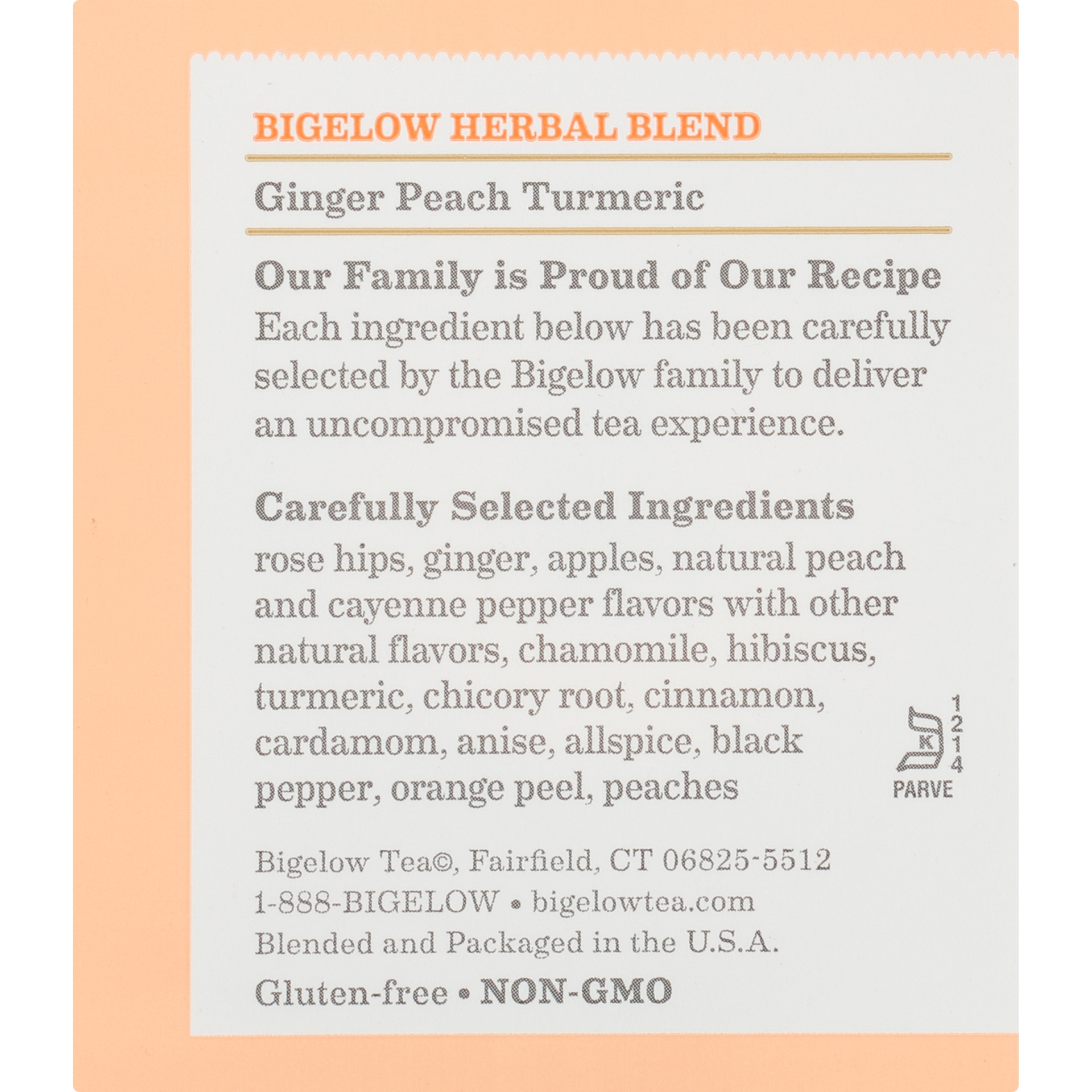 slide 5 of 7, Bigelow Herbal Tea Ginger Peach Turmeric Caffeine Free Tea Bags, 18 ct