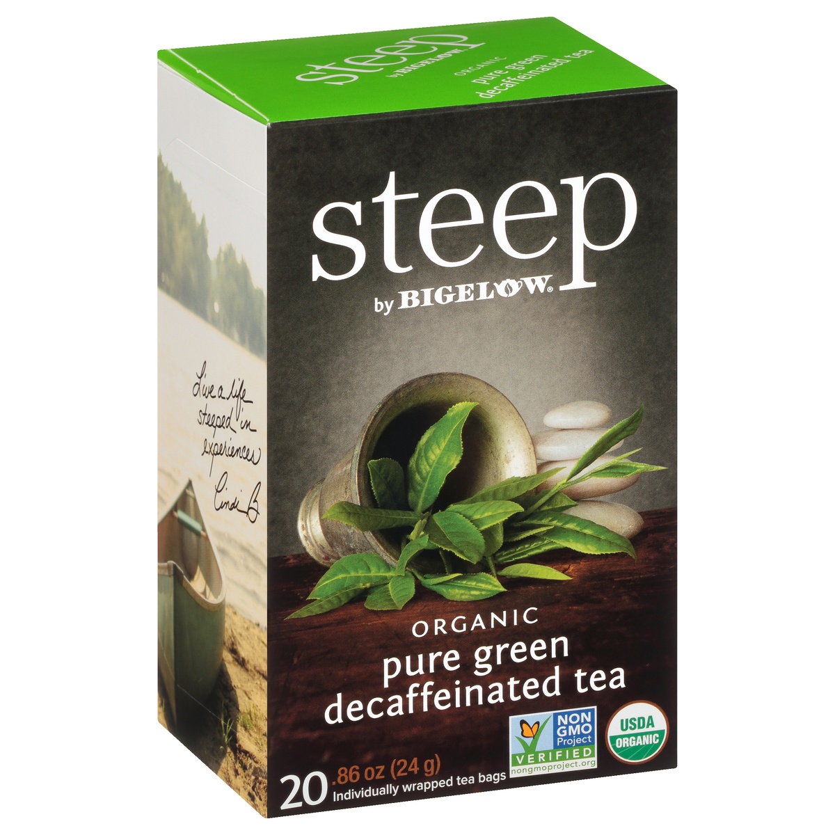 slide 5 of 9, Bigelow steep Organic Pure Green Decaffeinated Tea, 20 ct