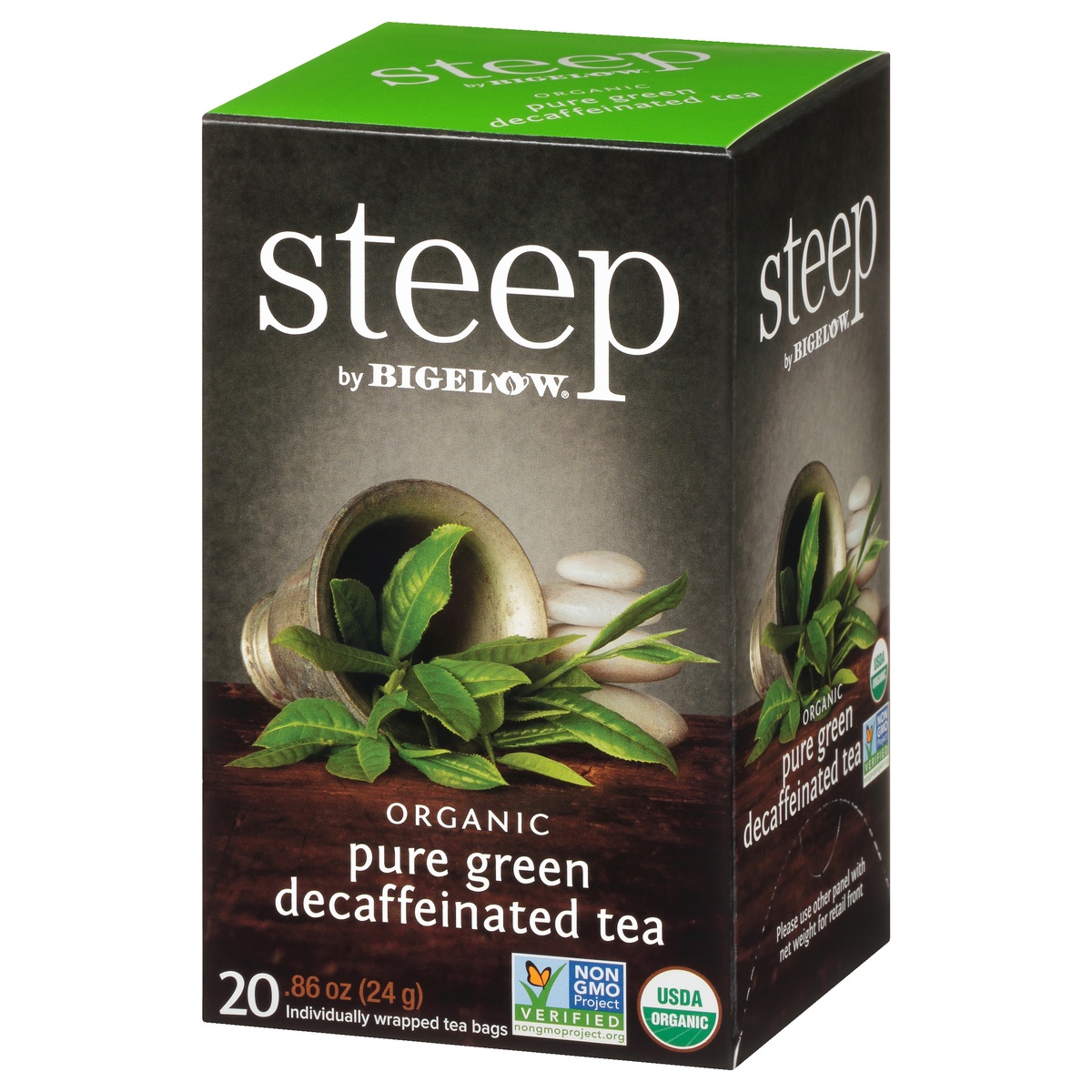 slide 6 of 9, Bigelow steep Organic Pure Green Decaffeinated Tea, 20 ct