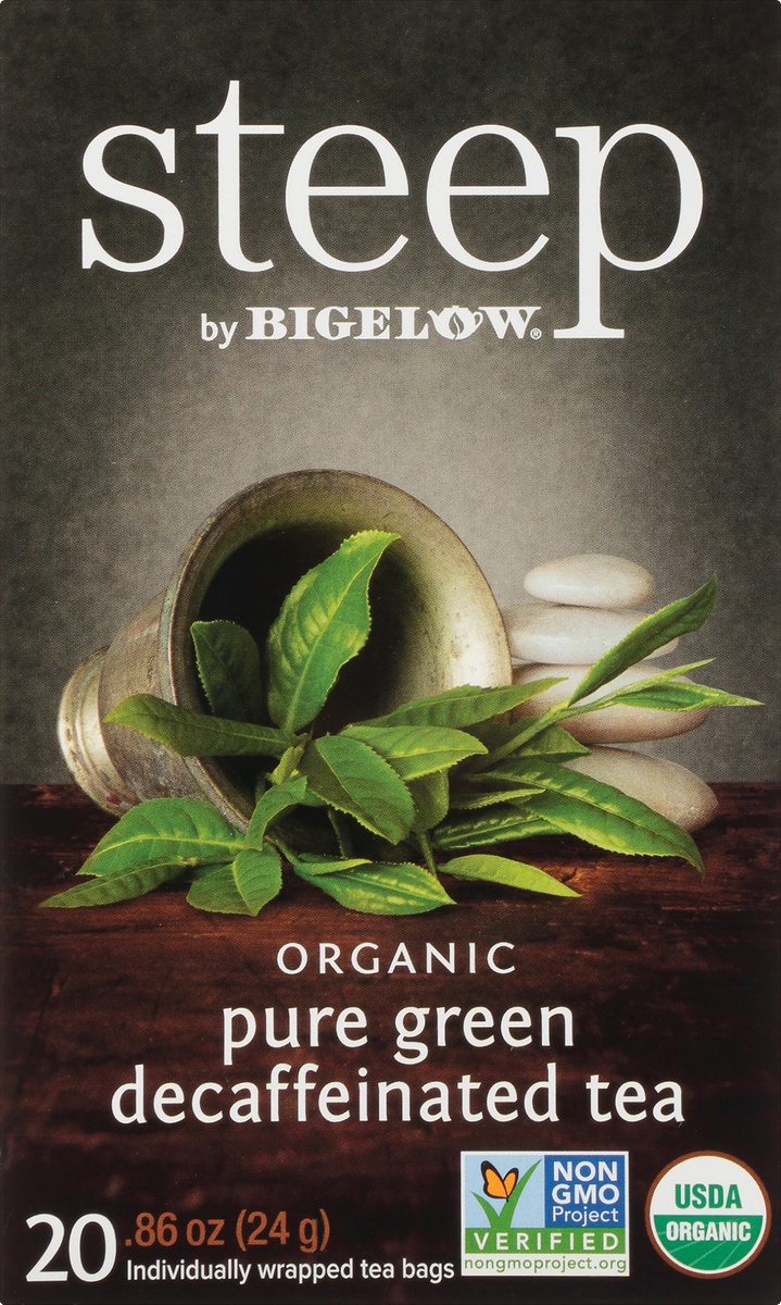 slide 4 of 9, Bigelow steep Organic Pure Green Decaffeinated Tea, 20 ct