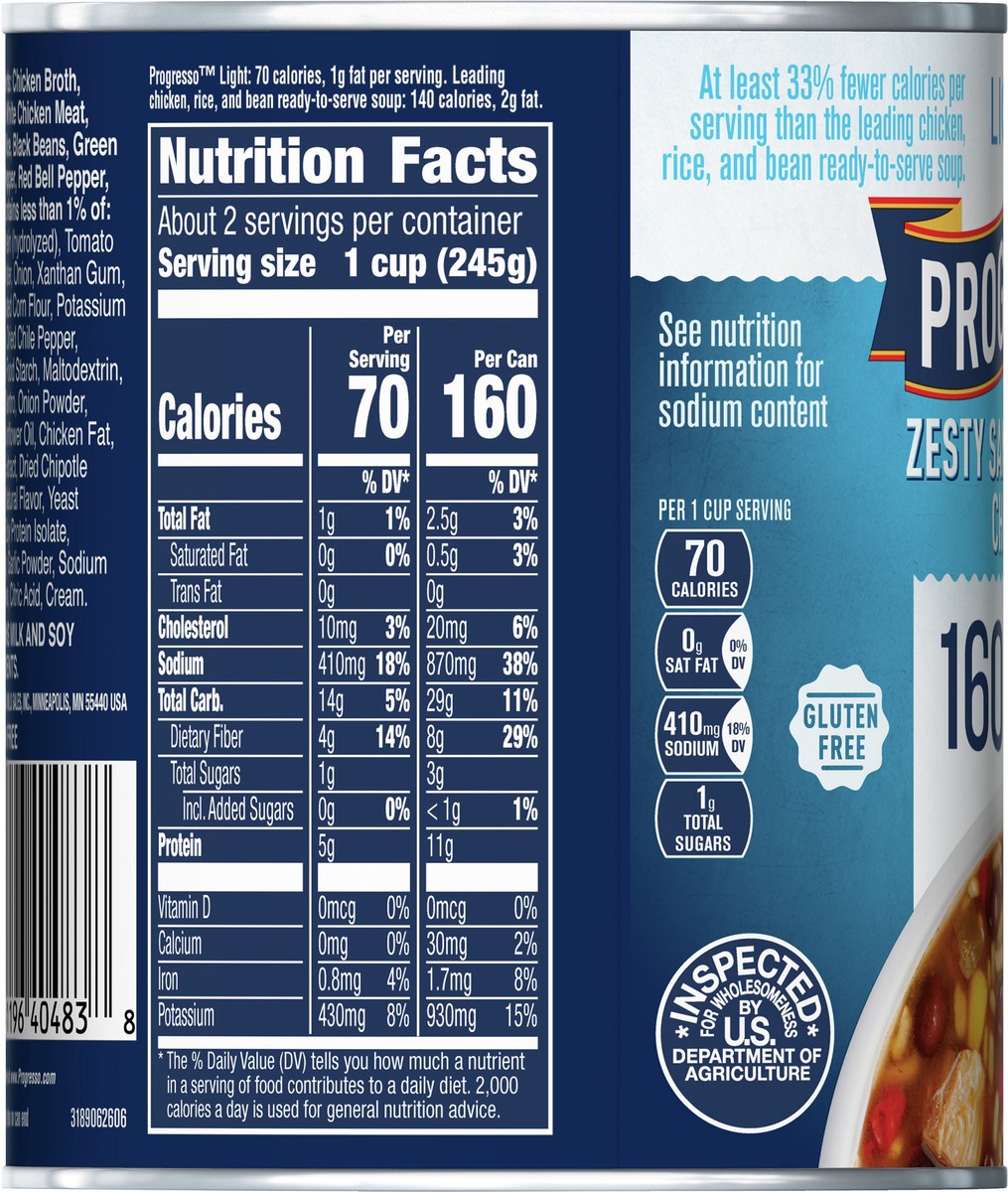 slide 8 of 9, Progresso Light, Zesty Santa Fe Style Chicken Soup, Gluten Free, 18.5 oz., 18.50 oz