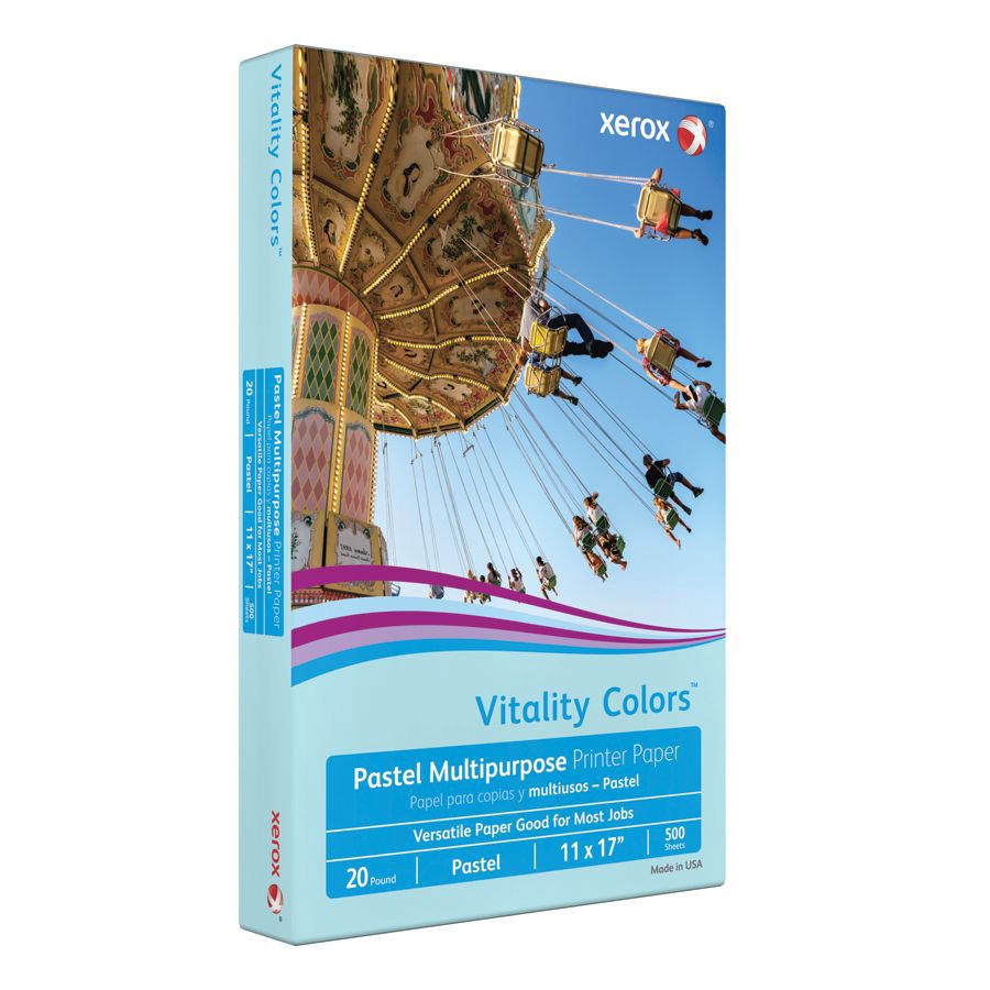 slide 3 of 3, Xerox Vitality Colors Multi-Use Printer Paper, Ledger Size 30% Recycled, Blue, 500 ct