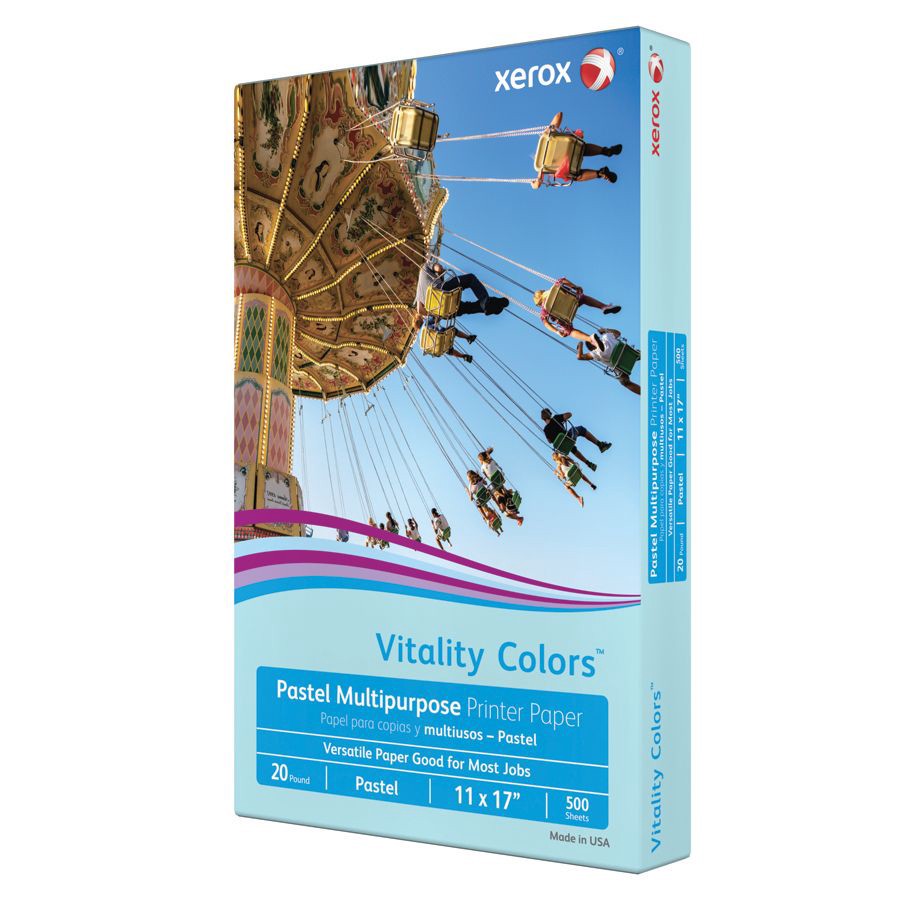 slide 2 of 3, Xerox Vitality Colors Multi-Use Printer Paper, Ledger Size 30% Recycled, Blue, 500 ct