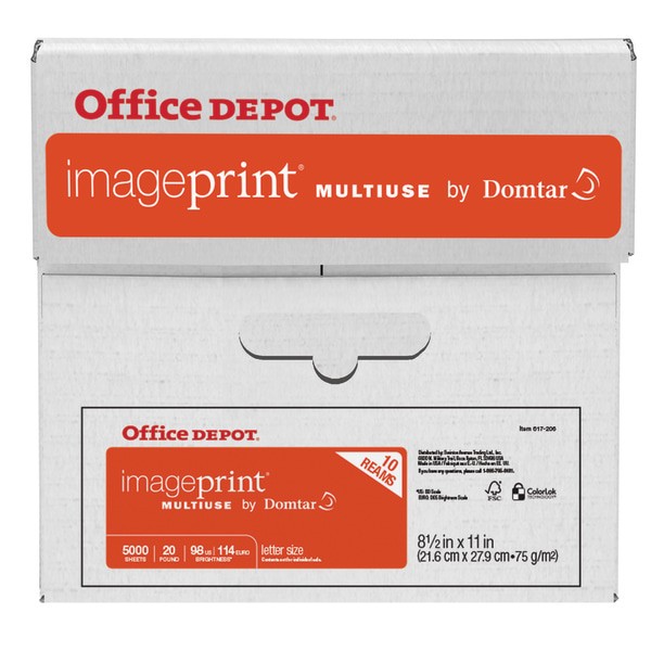 slide 5 of 8, Office Depot Imageprint Multi-Use Paper By Domtar, Letter Size, 98 (U.S.) Brightness, FSC Certified, 10 ct