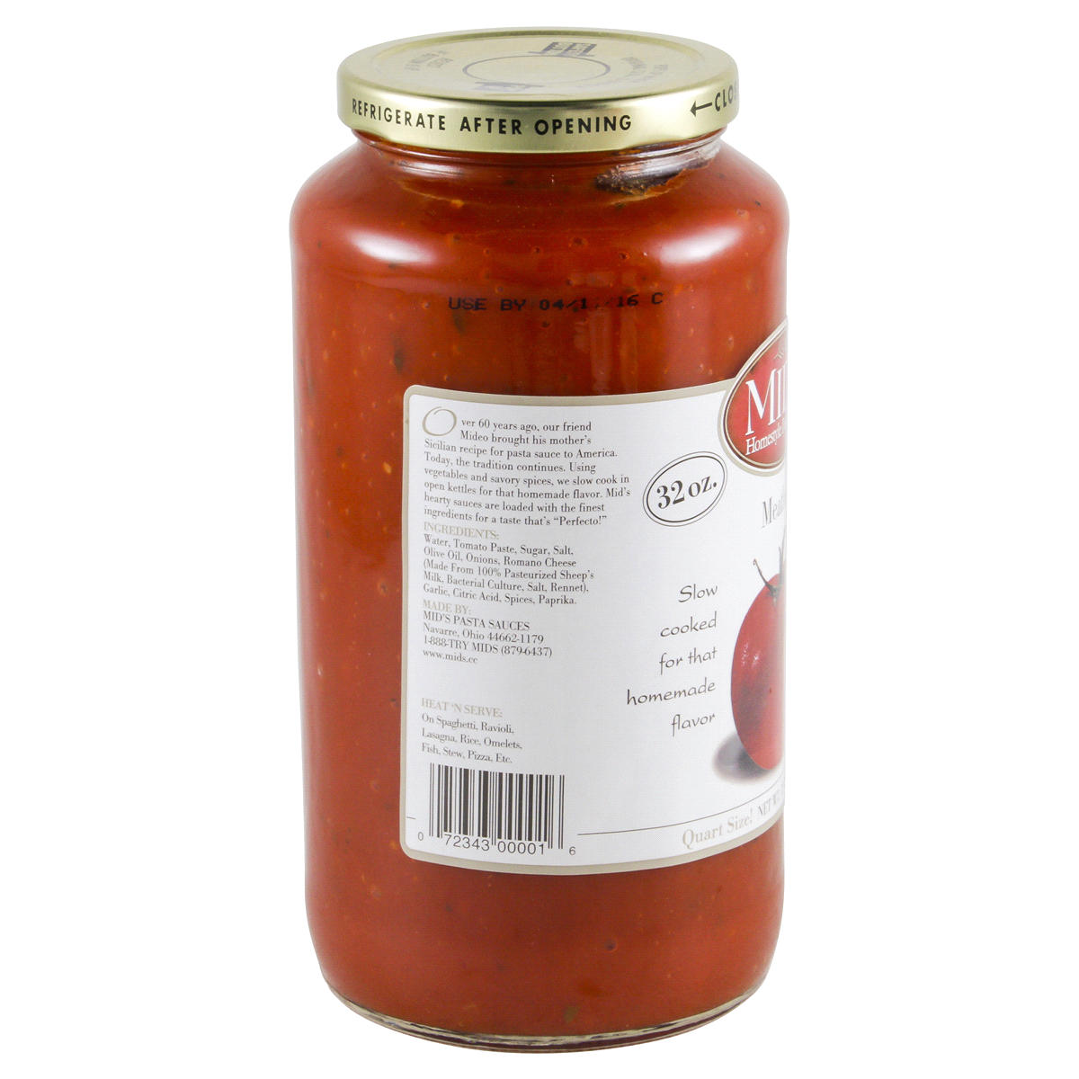 slide 4 of 4, Mid's Pasta Sauce Traditional Meatless, 32 oz