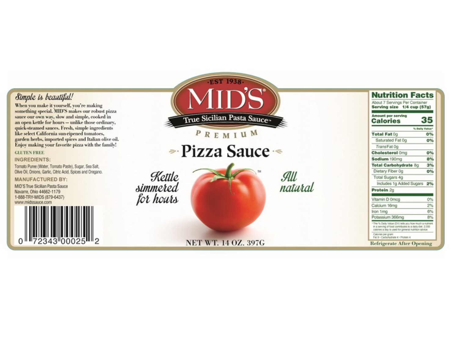 slide 2 of 2, Mid's Pizza Sauce - 14 oz, 14 oz
