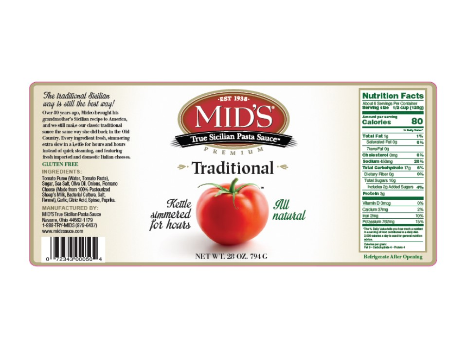 slide 2 of 2, Mid's Traditional Pasta Sauce 28 oz, 28 oz