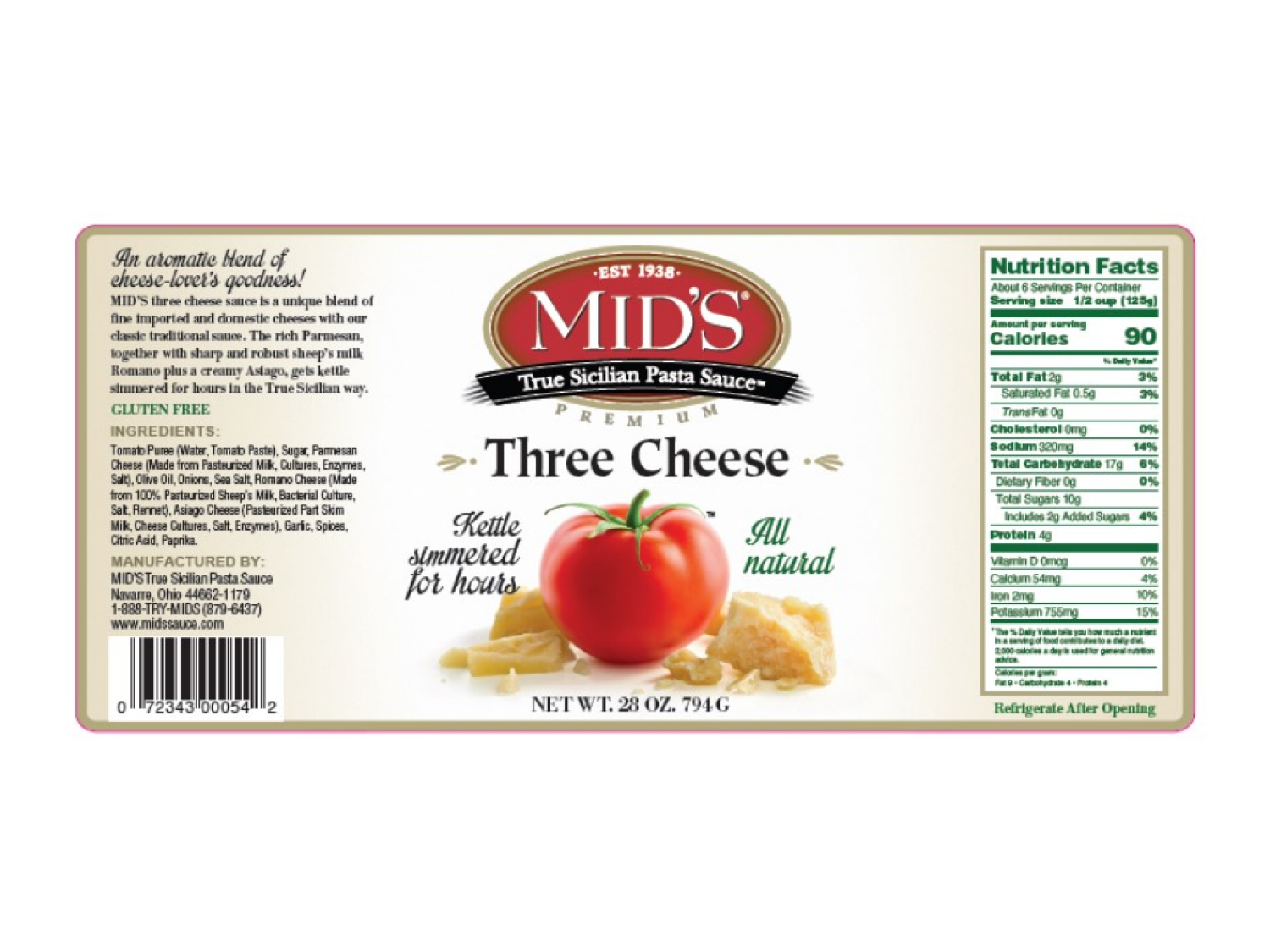 slide 2 of 2, Mid's Three Cheese Pasta Sauce 28 oz, 28 oz