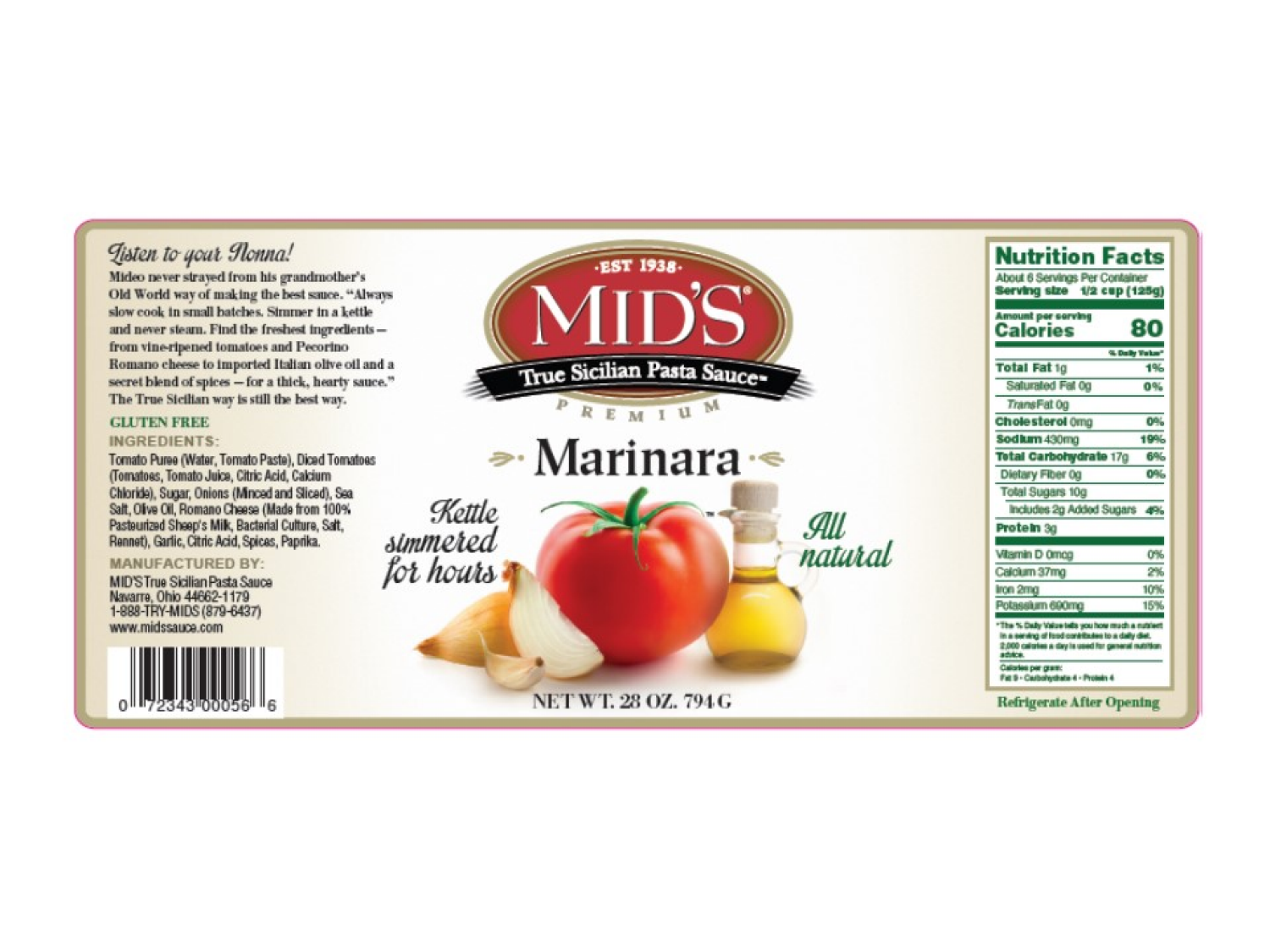 slide 2 of 2, Mid's Marinara Pasta Sauce 28 oz, 28 oz