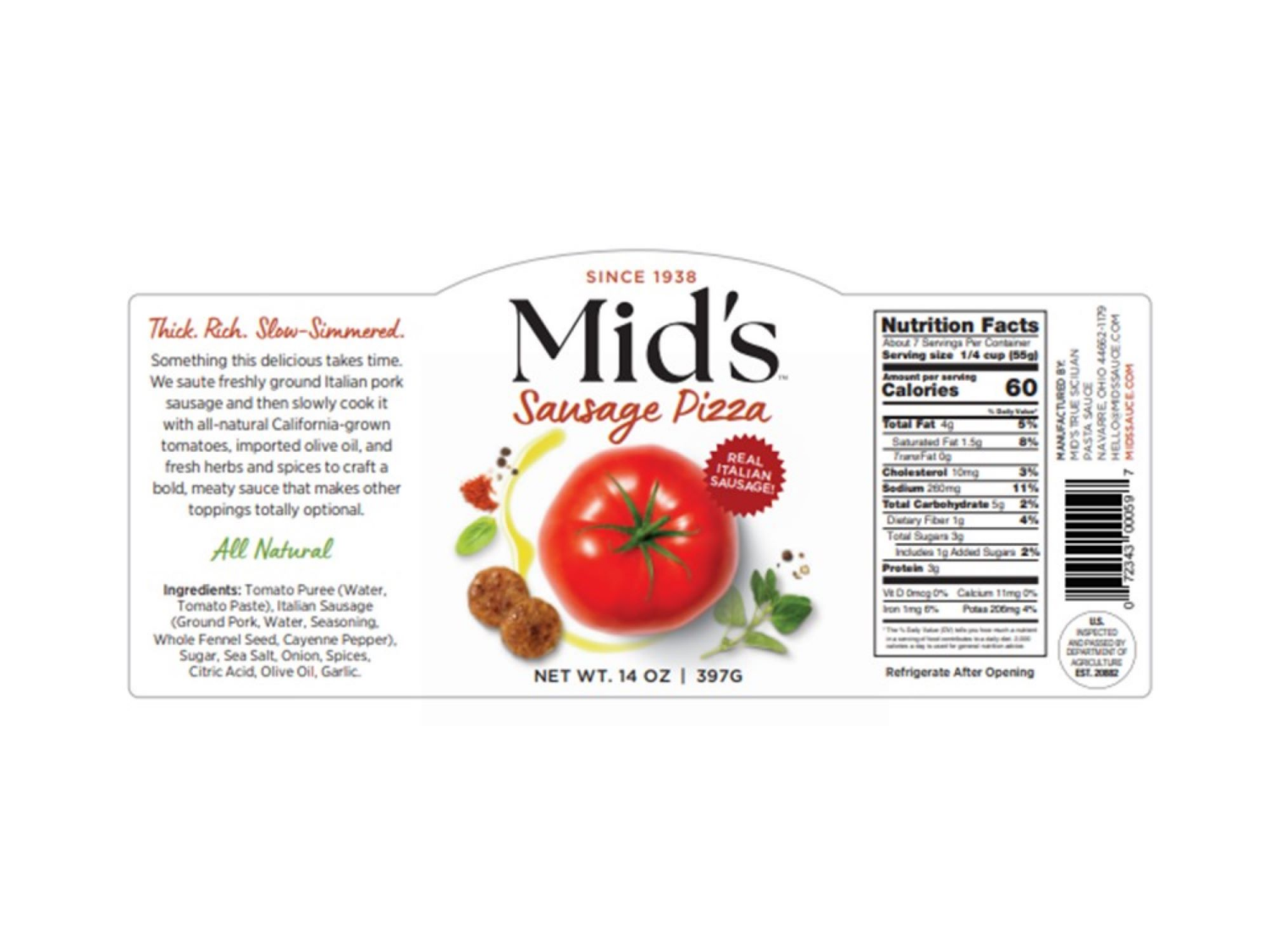 slide 2 of 2, Mid's Sausage Pizza Sauce 14 oz, 14 oz