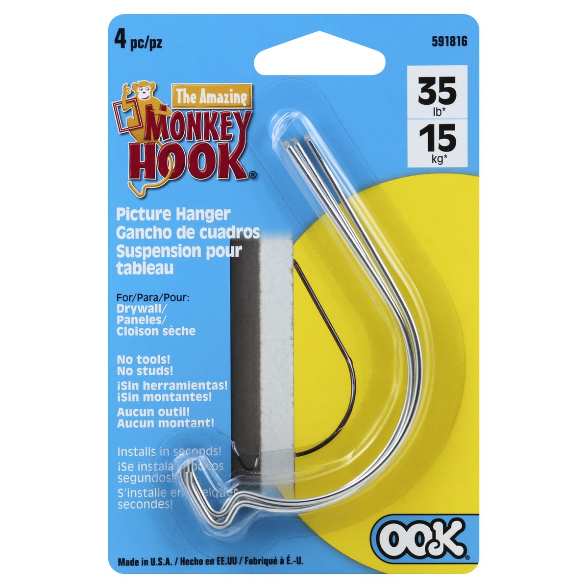 slide 3 of 3, The Monkey Hook Picture Hanger 4 ea, 4 ct