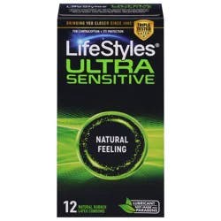 LifeStyles Ultra Sensitive Natural Rubber Latex Condoms 12 ea