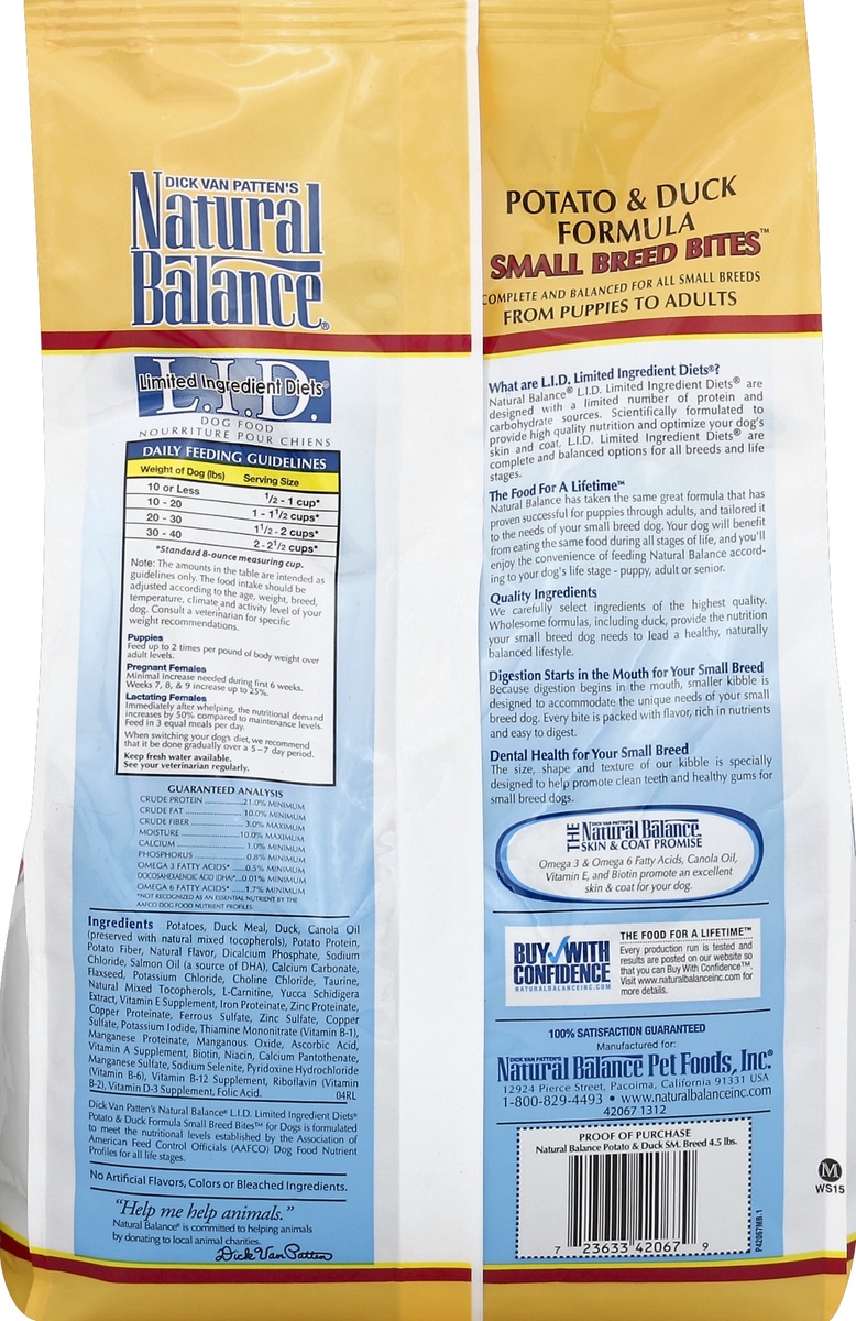 Natural Balance Small Breed Bites L.I.D. GrainFree Potato & Duck Formula Dry Dog Food 4.5 lb