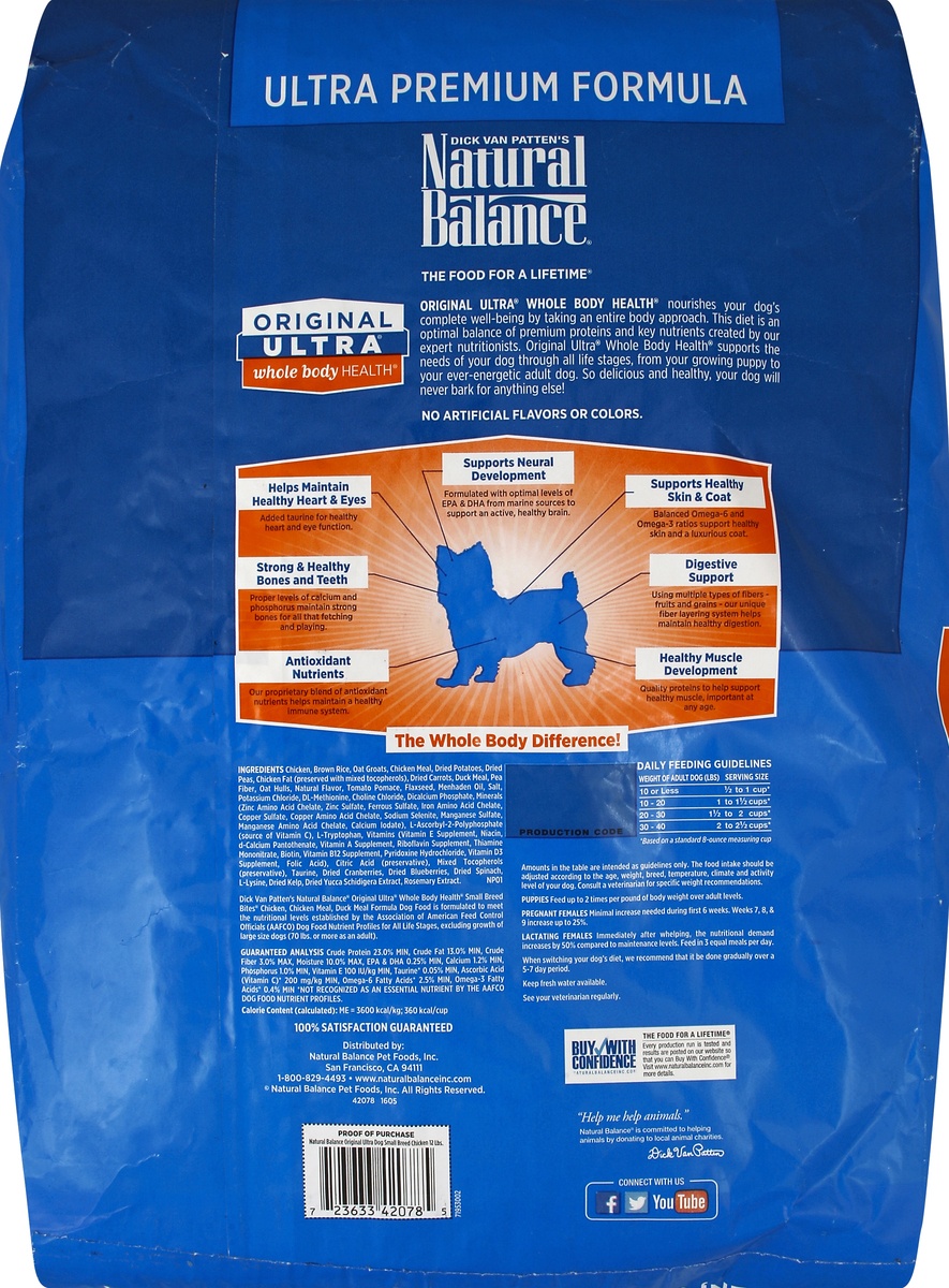 slide 6 of 6, Natural Balance Small Breed Bites Original Ultra Whole Body Health Chicken, Chicken Meal, Duck Meal Dog Food, 12 lb