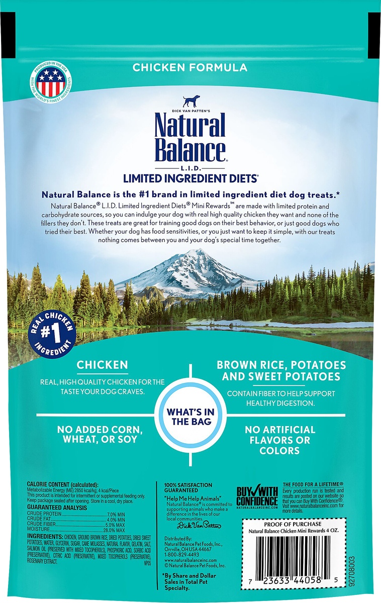 slide 2 of 7, Natural Balance L.I.D. Limited Ingredient Diets Mini Rewards Soft & Chewy Chicken Formula Treats for Dog 4 oz, 4 oz