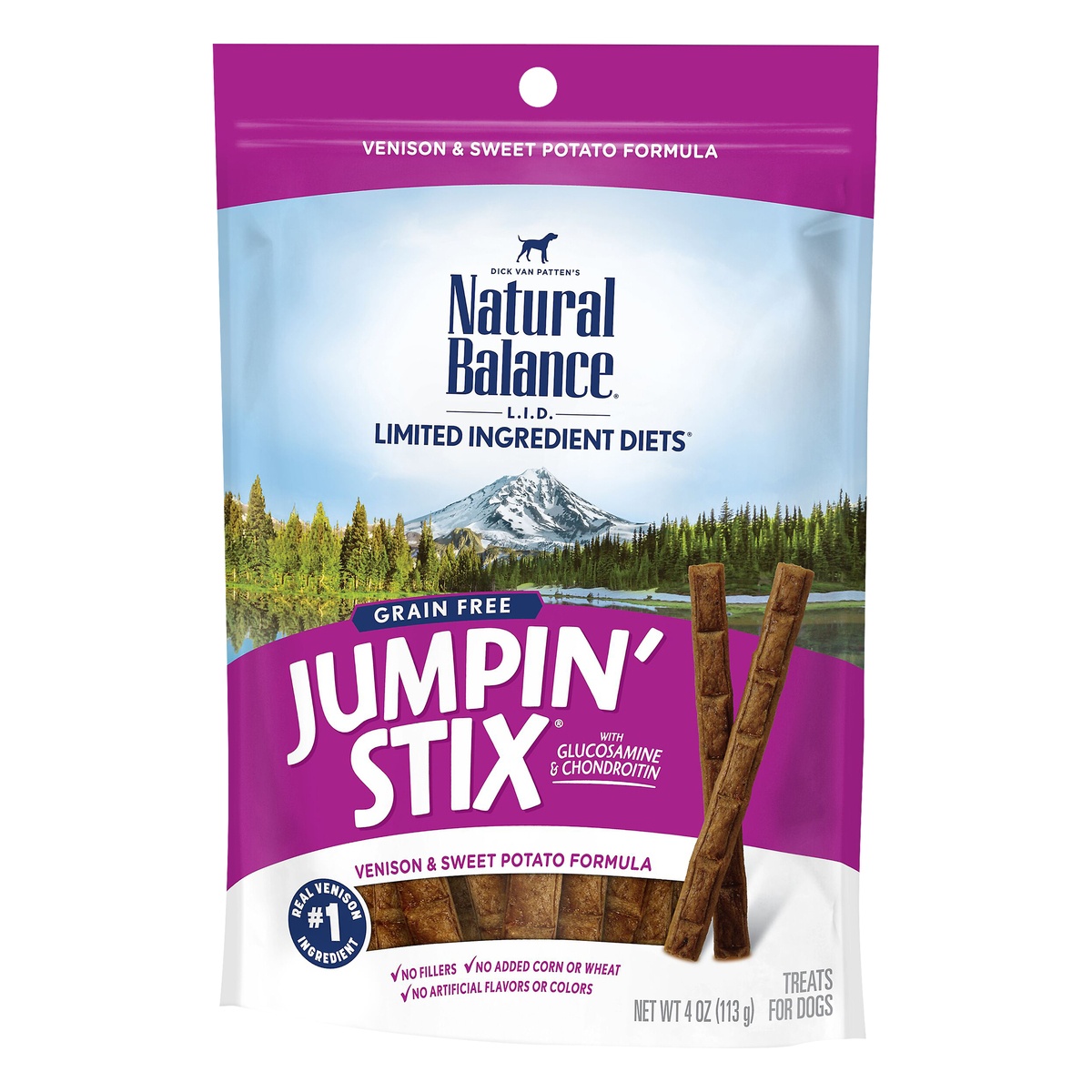 slide 3 of 7, Natural Balance Treats for Dogs, Grain Free, Venison & Sweet Potato Formula, Jumpin' Stix, 4 oz