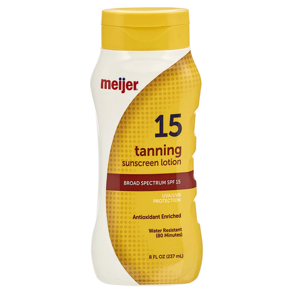 slide 1 of 1, Meijer Tanning Sunscreen Lotion SPF 15, 8 oz