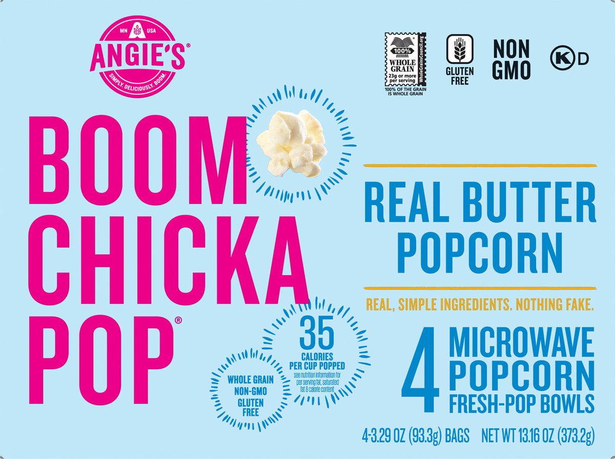 slide 5 of 11, BOOMCHICKAPOP Angies Real Butter Microwave Popcorn, 4 ct; 3.29 oz