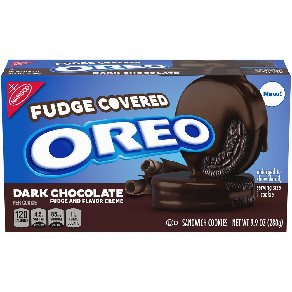 slide 2 of 6, Oreo Nabisco Oreo Fudge Covered Dark Chocolate Sandwich Cookies, 9.9 oz