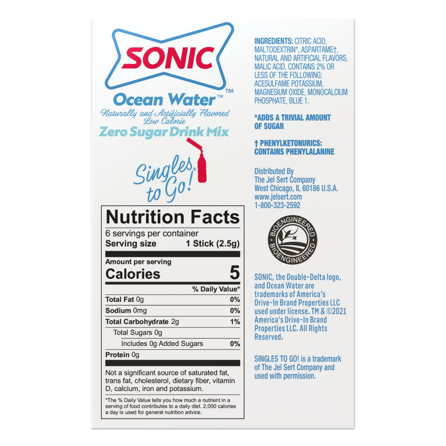 slide 2 of 2, Sonic Singles to Go! Zero Sugar Ocean Water Drink Mix 6 ea, 6 ct