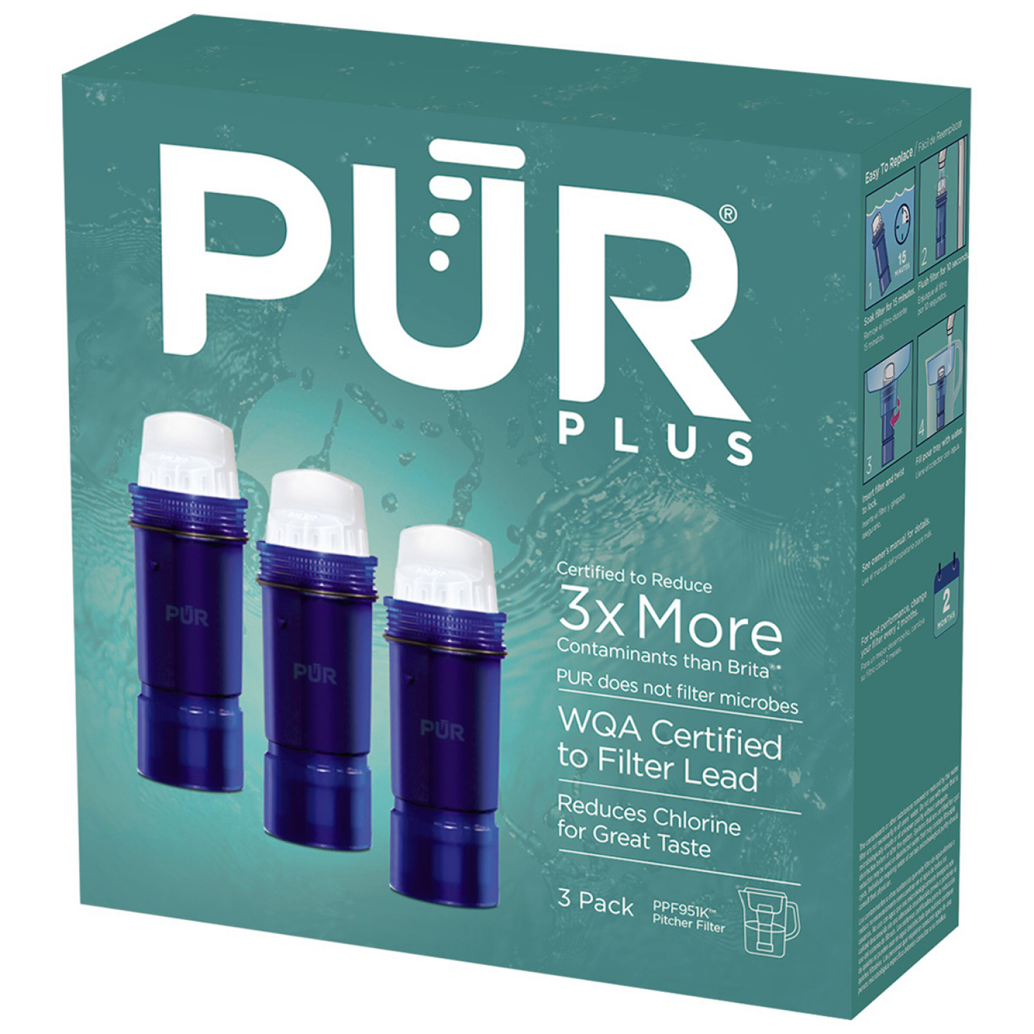 slide 1 of 1, PUR Plus Pitcher Filters 3 Pack, 3 ct