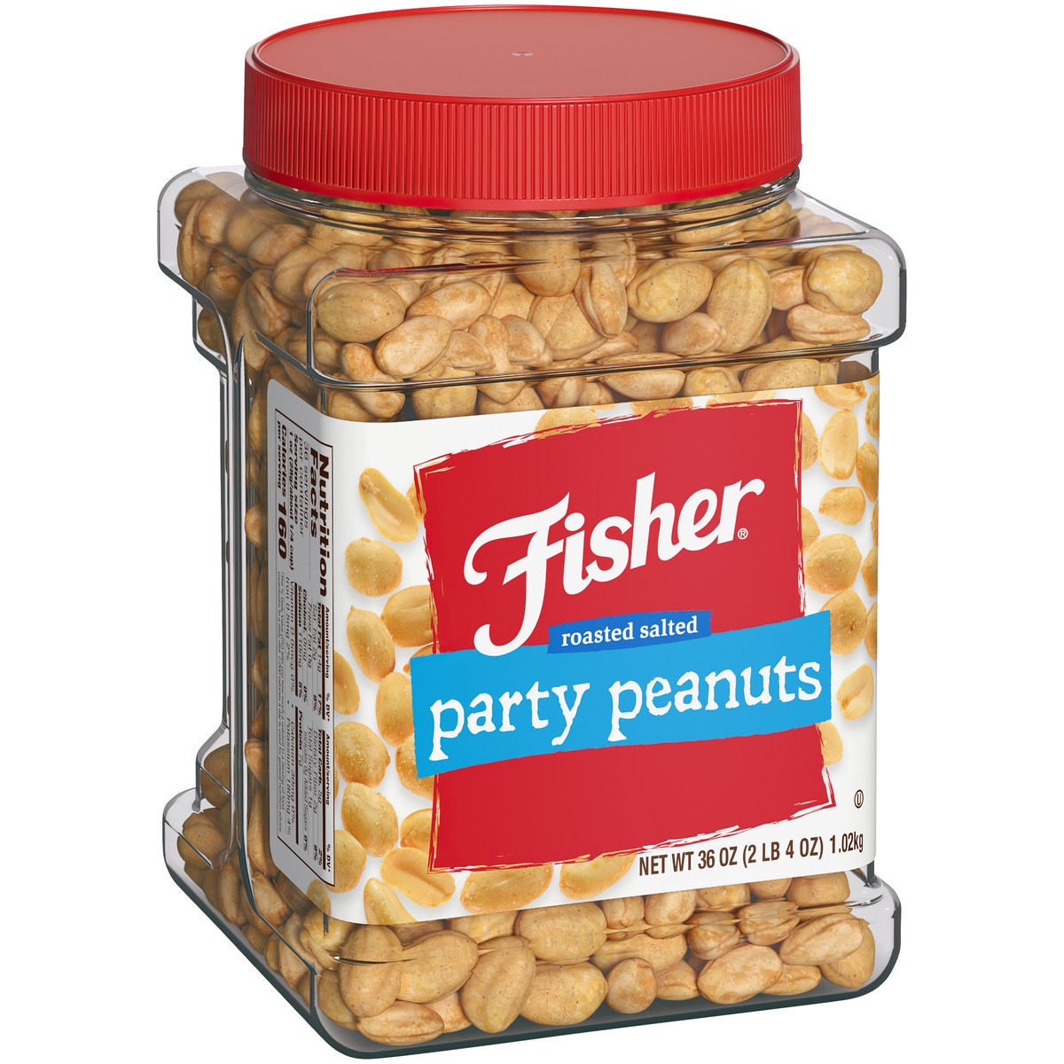 slide 3 of 14, Fisher Roasted Salted Party Peanuts 36 oz. Canister, 36 oz