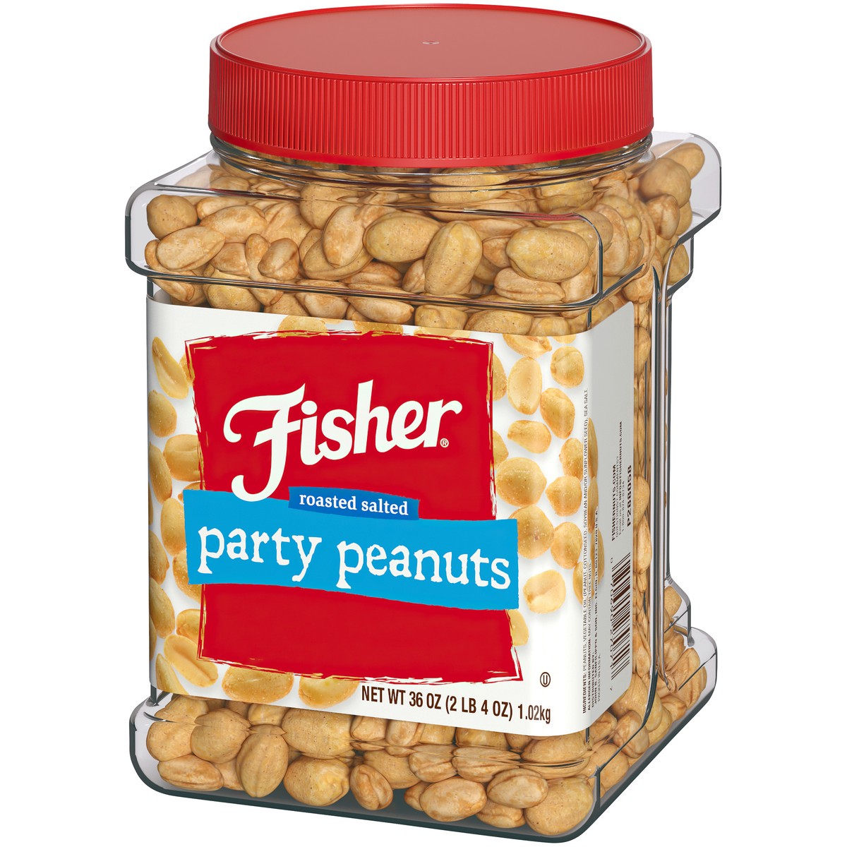 slide 4 of 14, Fisher Roasted Salted Party Peanuts 36 oz. Canister, 36 oz