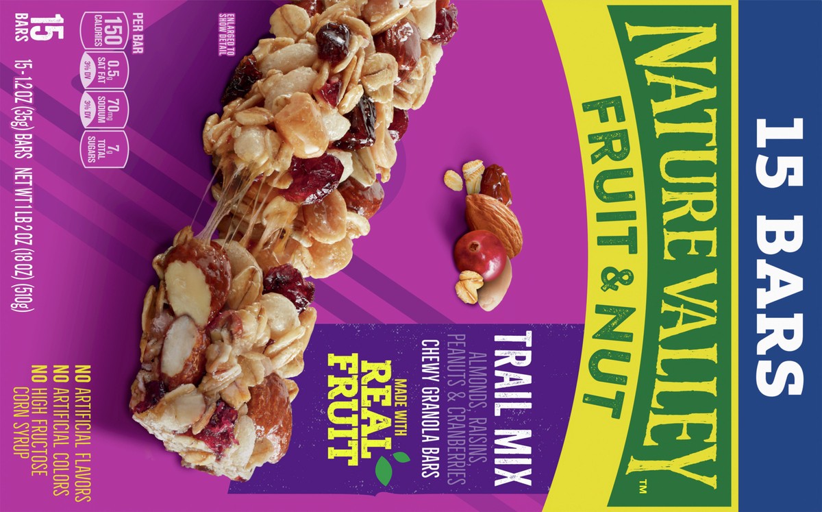 slide 6 of 8, Nature Valley Chewy Fruit and Nut Granola Bars, Trail Mix, 1.2 oz, 15 ct, 15 ct