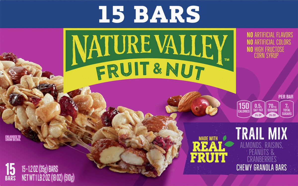 slide 3 of 8, Nature Valley Chewy Fruit and Nut Granola Bars, Trail Mix, 1.2 oz, 15 ct, 15 ct