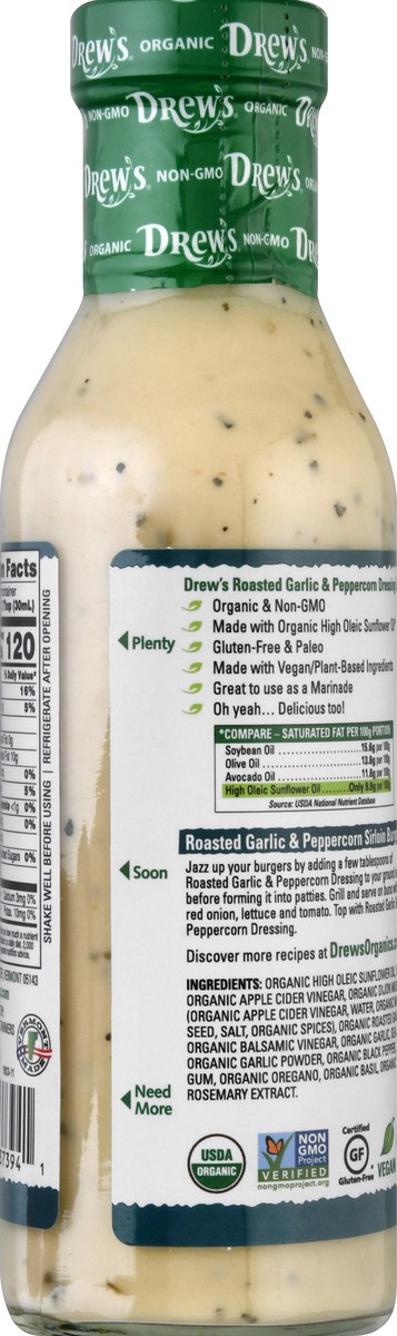 slide 11 of 13, Drew's Organics Roasted Garlic & Peppercorn Dressing & Quick Marinade 12 oz, 12 oz