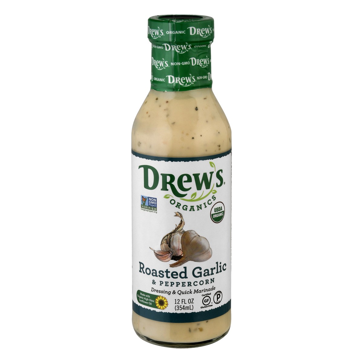 slide 2 of 13, Drew's Organics Roasted Garlic & Peppercorn Dressing & Quick Marinade 12 oz, 12 oz