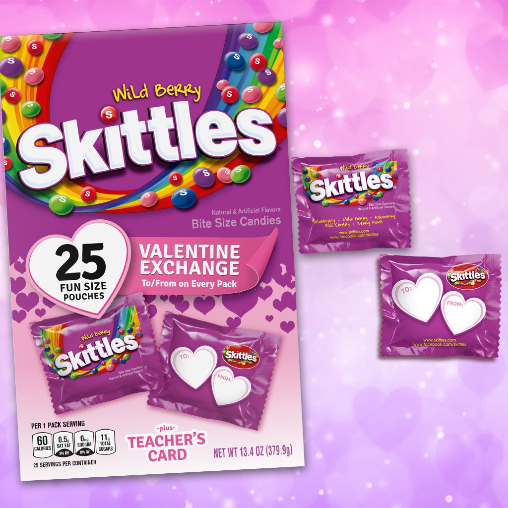 slide 4 of 5, SKITTLES Wild Berry Valentine Class Exchange, Valentines Candy, 13.4oz, 25 Pieces, 13.4 oz