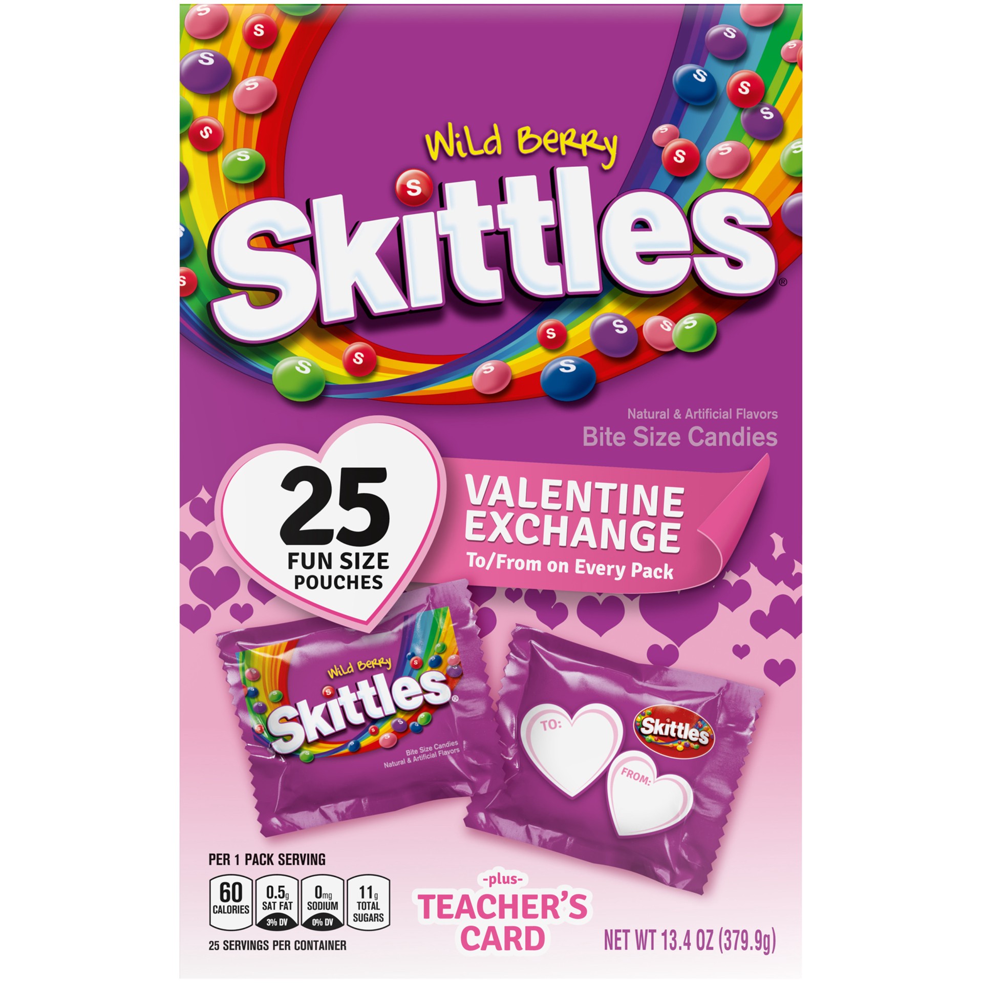 slide 1 of 5, SKITTLES Wild Berry Valentine Class Exchange, Valentines Candy, 13.4oz, 25 Pieces, 13.4 oz