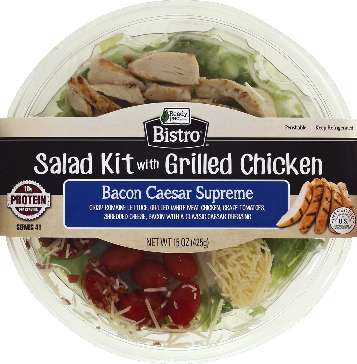 slide 3 of 3, Ready Pac Foods Bistro Bacon Caesar Supreme Salad with Grilled Chicken 15 oz, 15 oz