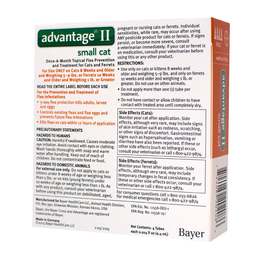 slide 2 of 3, advantage Bayer Advantage II Topical Flea Prevention and Treatment - Small Cats, 4 ct
