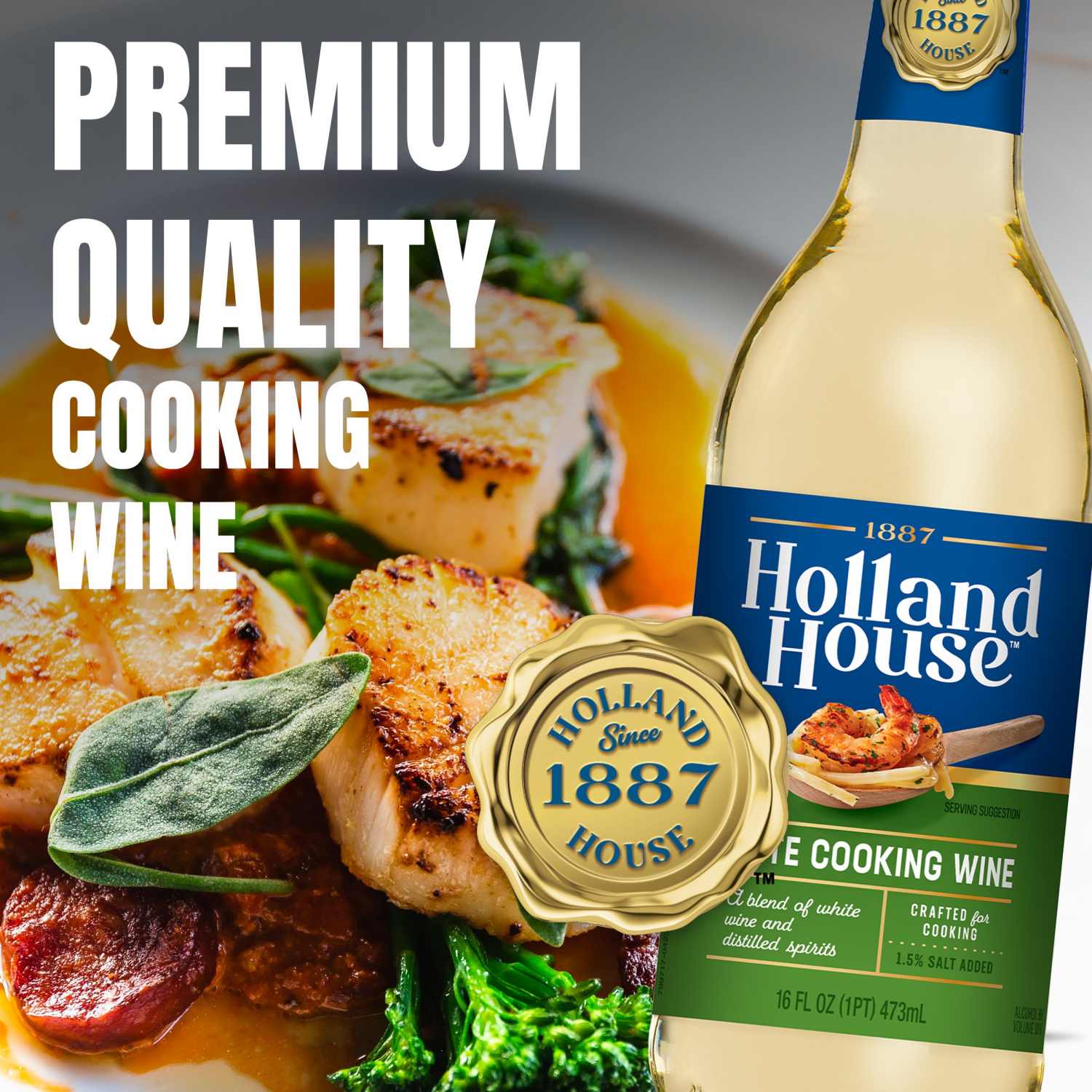 slide 2 of 8, Holland House This white wine for cooking is made with quality ingredients and seasoned to perfection. White cooking wine offers a dry but distinct flavor, perfect for lighter dishes, 16 oz