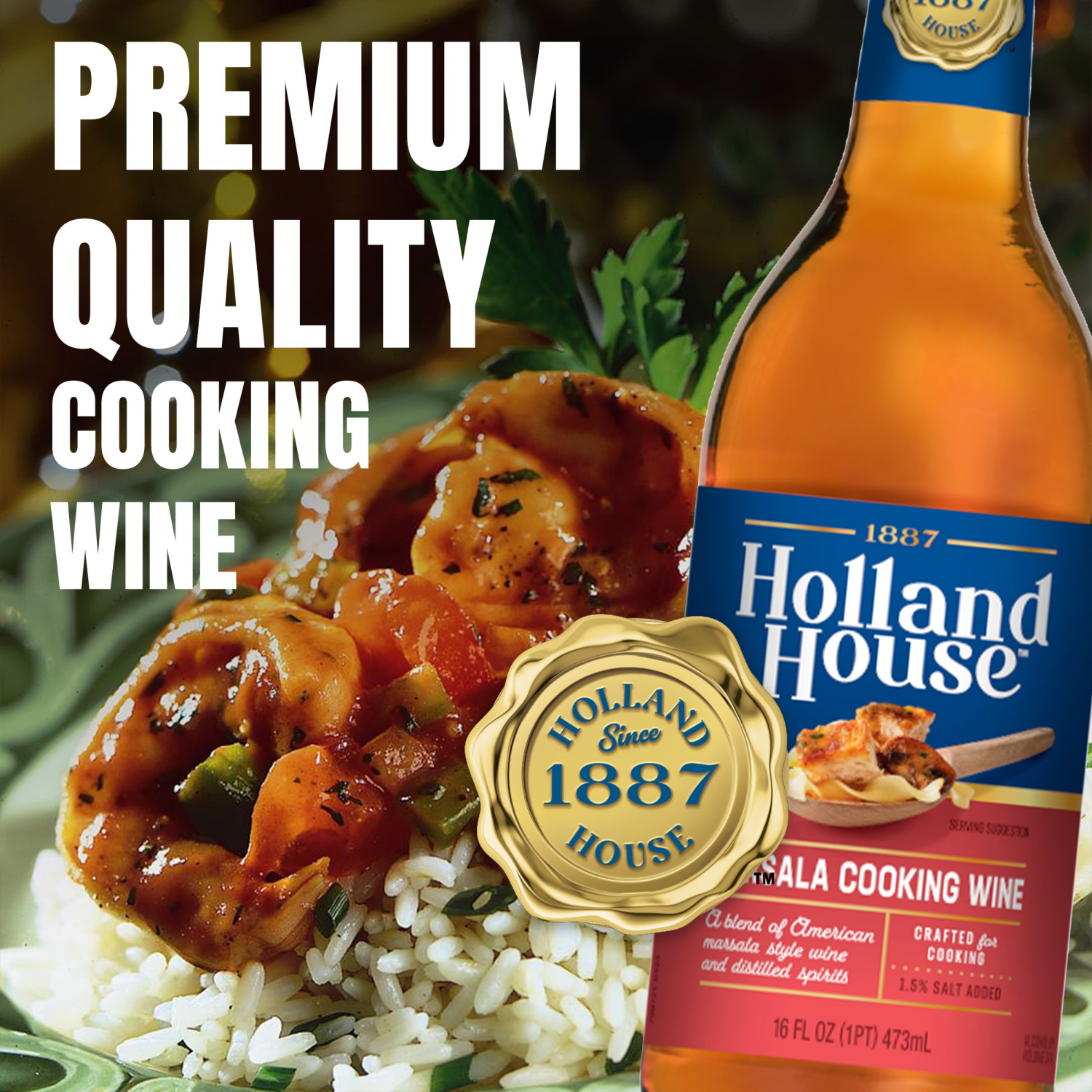 slide 2 of 8, Holland House Marsala cooking wine offers a well-rounded, sweet wine taste with a hint of hazelnut. This cooking wine is made with quality ingredients and seasoned to perfection., 16 fl oz