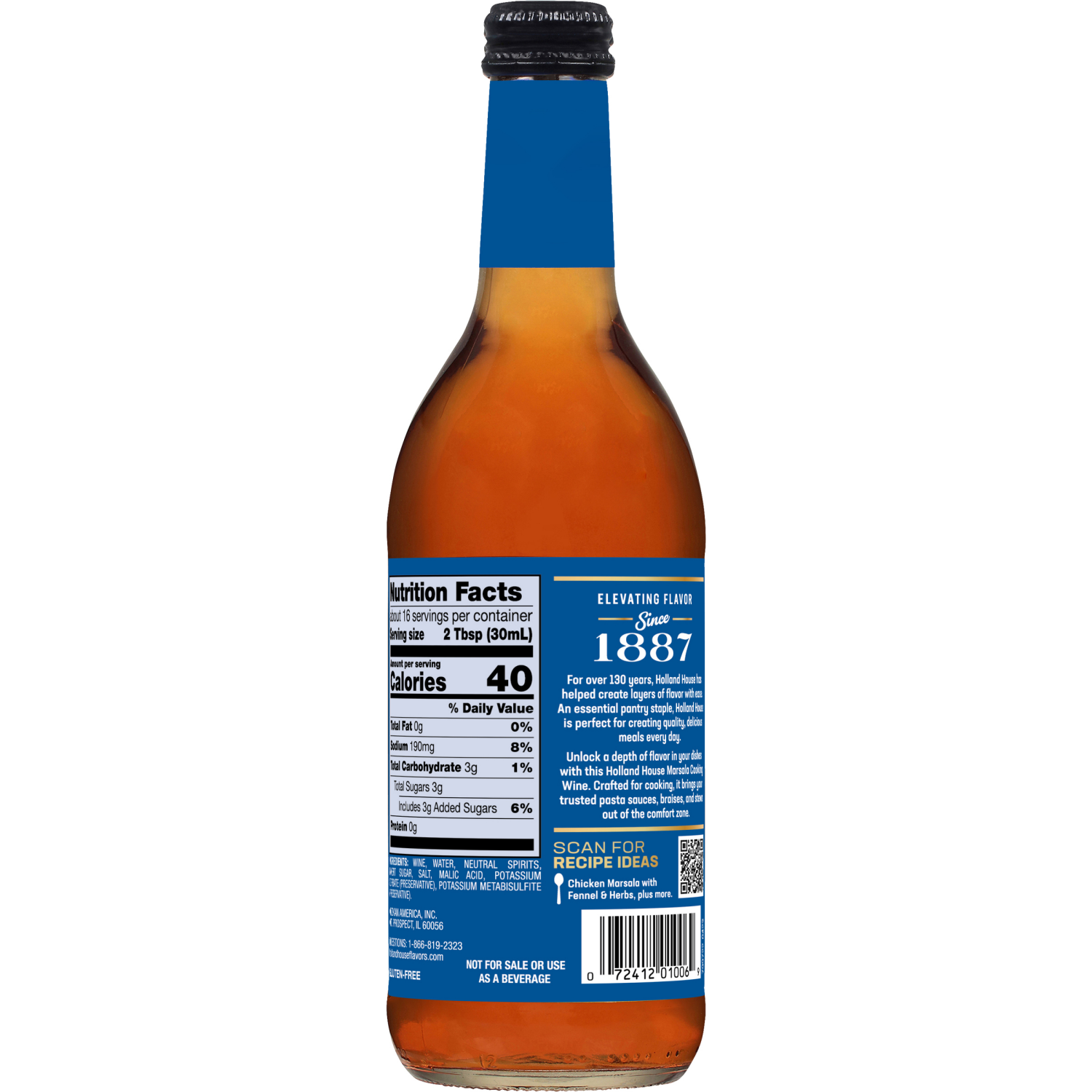 slide 3 of 8, Holland House Marsala cooking wine offers a well-rounded, sweet wine taste with a hint of hazelnut. This cooking wine is made with quality ingredients and seasoned to perfection., 16 fl oz