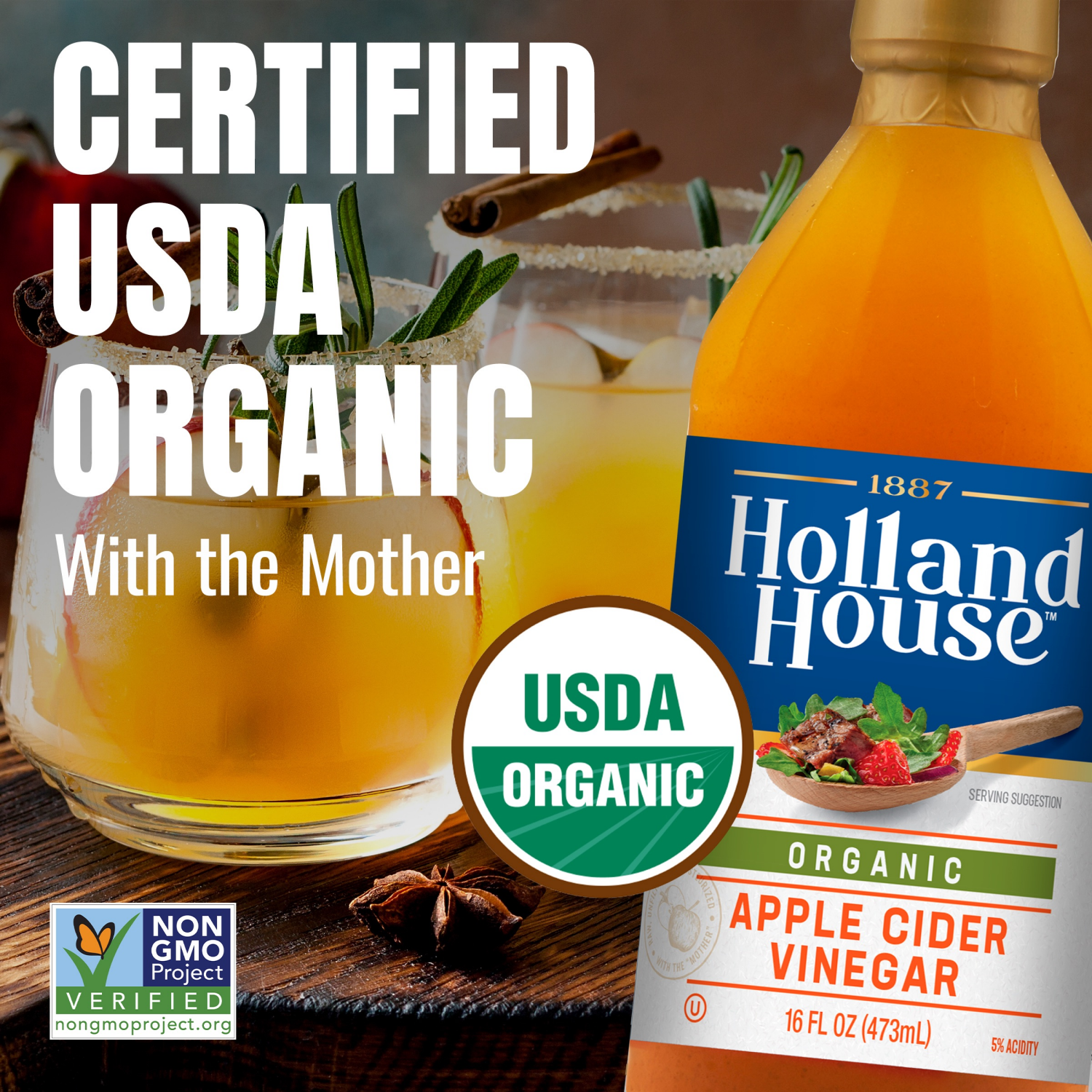 slide 3 of 5, Holland House Organic Apple Cider Vinegar, 16 fl oz