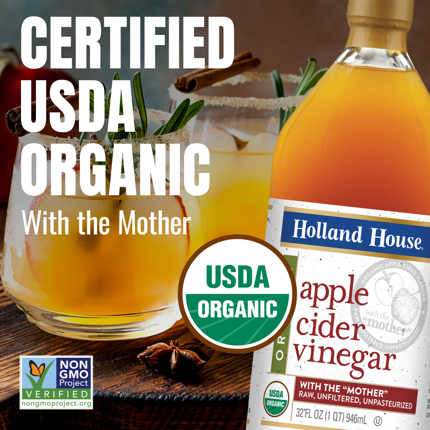 slide 4 of 5, Holland House Organic Apple Cider Vinegar, 32 fl oz