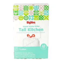 Hy-Vee Island Aloha Scent Tall Kitchen Drawstring Bags - 13 Gallon, 40 Count